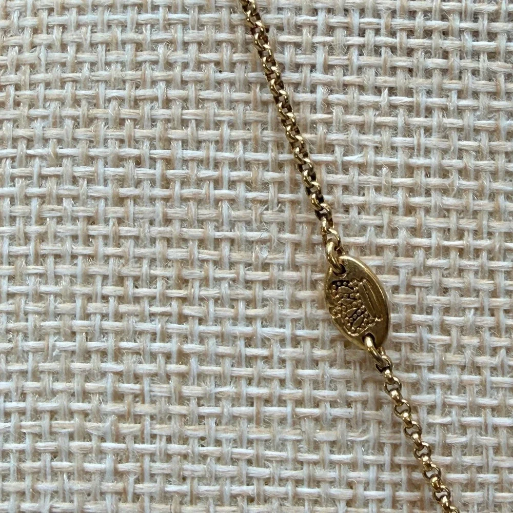 Juicy Couture Rhinestone Peace Sign Necklace Gold Tone Crown Logo Charm